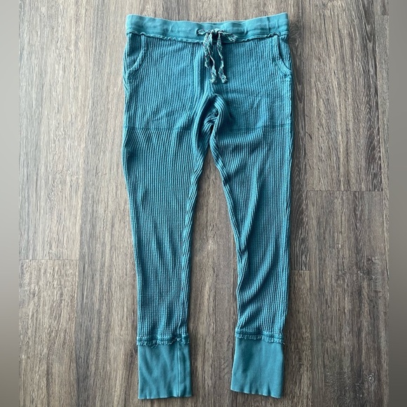 Sundance Pants - Sundance | Teal Blue Thermal Waffle Knit Drawstring Joggers Boho Cotton Blend